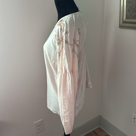 LC Lauren Conrad embroidered ballooned sleeves natural boho top blouse Sz XL - Picture 2 of 7